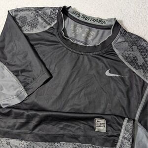 Nike Pro Combat Shirt Mens L Black Gray Camo Mesh Vent Stretch S/S 445591-487432